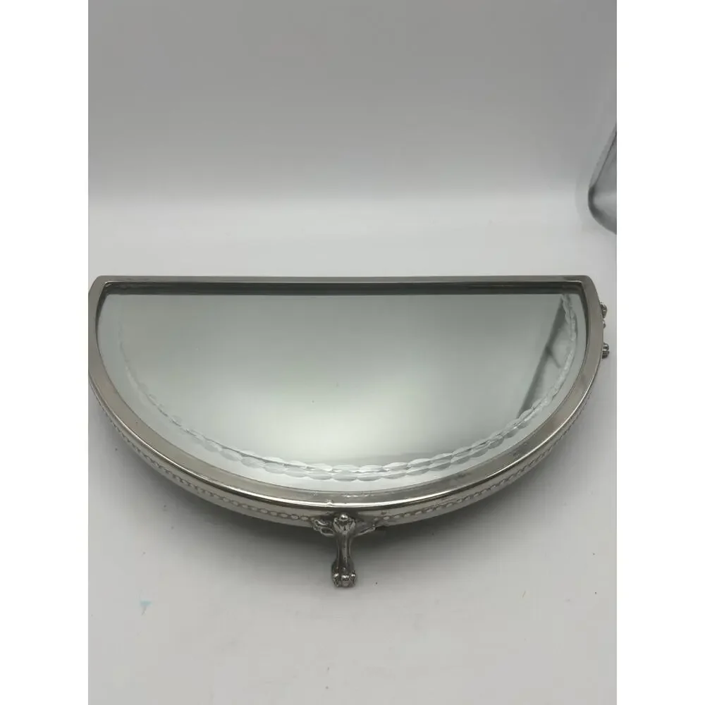 Vintage Silver Plated And Etched Plateau Mirror. Early 20th Century.